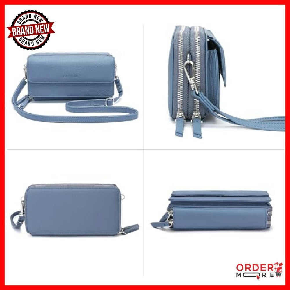 Vegan Leather RFID Crossbody Wallet Wristlet with Phone Pocket - Picture 7 of 8